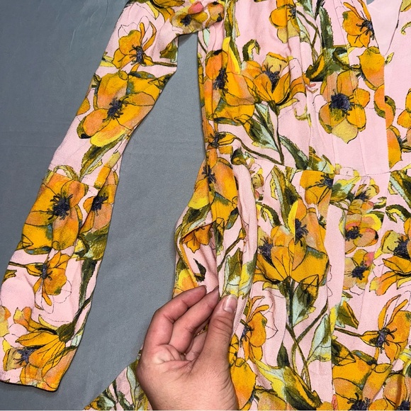 Free People Tegan Printed Floral Pleated Dress | Pink & Yellow | Size 6 - Picture 11 of 11